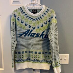 Unisex Alaska Airline Holiday “Ugly” Crew Neck Sweater - White and Green